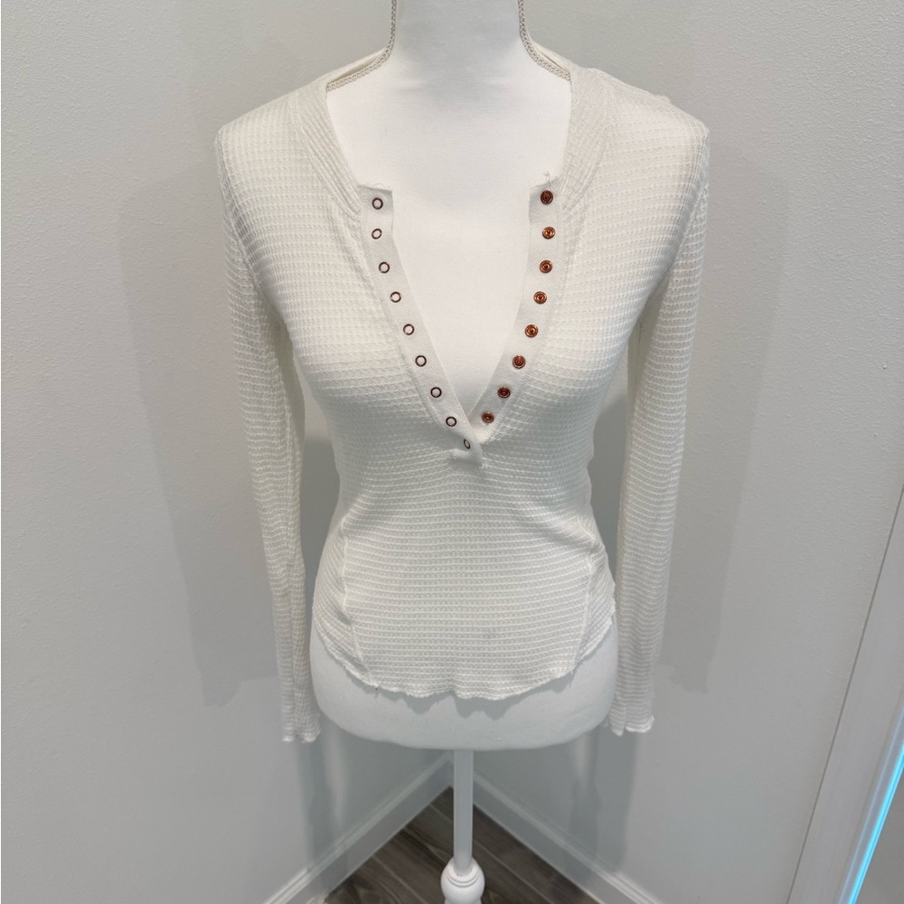 White Long Sleeve Henley Top